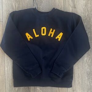 Navy Aloha Appliqué Crewneck Sweatshirt - Yellow Lettering